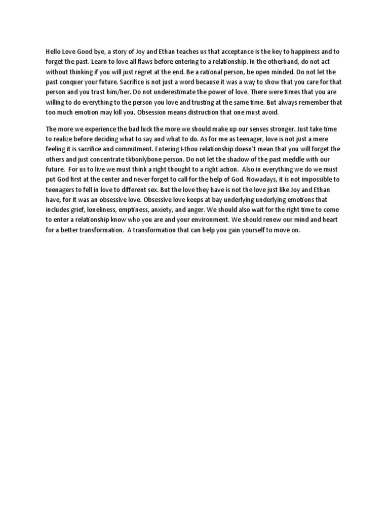 Hello Love Goodbye Reaction Paper | PDF