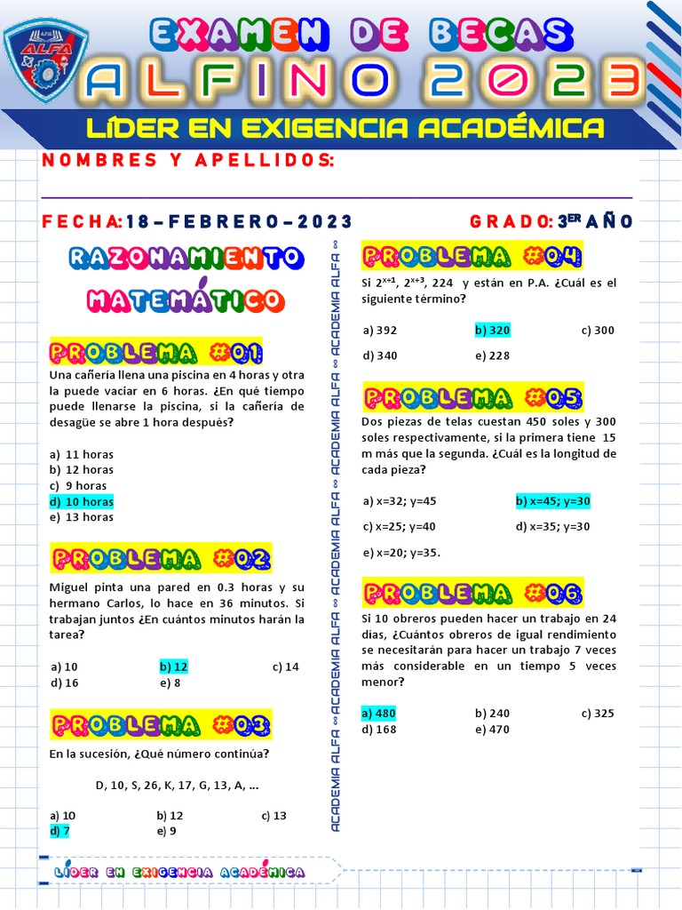 EXAMENES DE BECA 2023 ALFA TERCERO DE SECUNDARIA Clave PDF