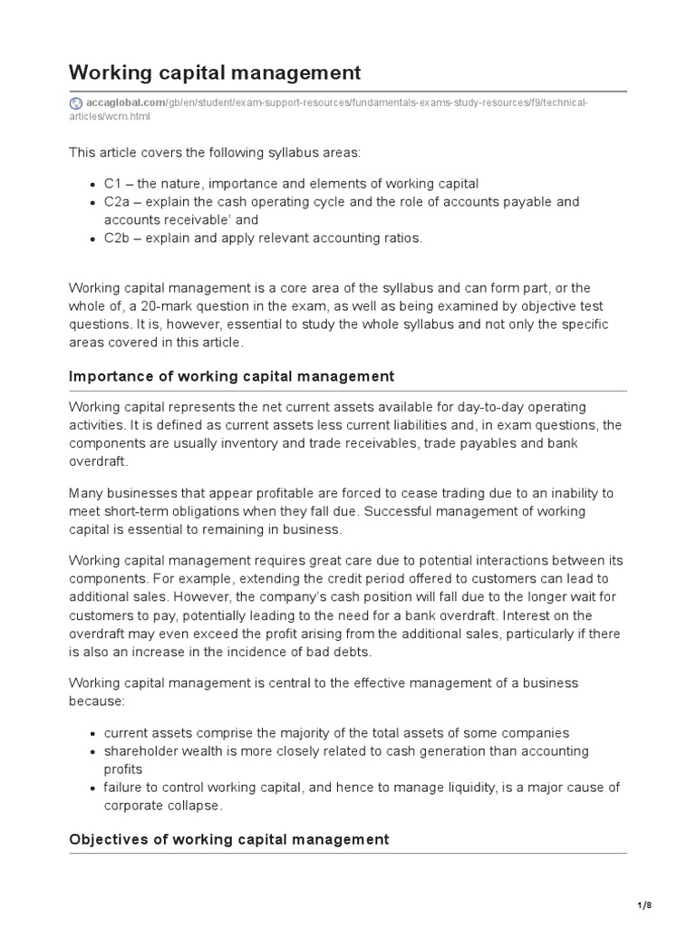 Working Capital Management Explained | PDF
