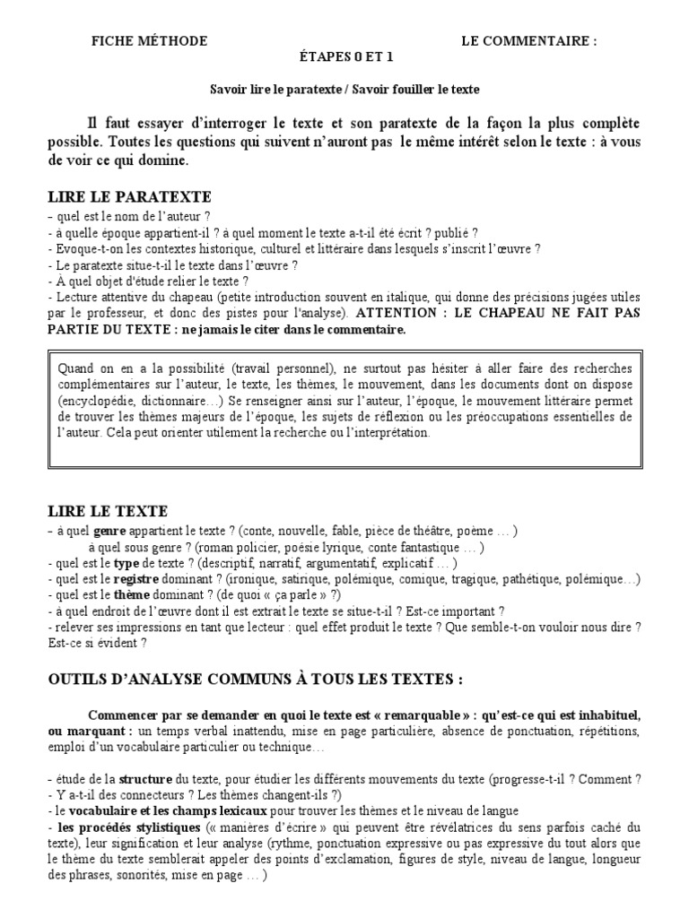 Méthode de Commentaire de Texte | PDF | Lexique | Poésie