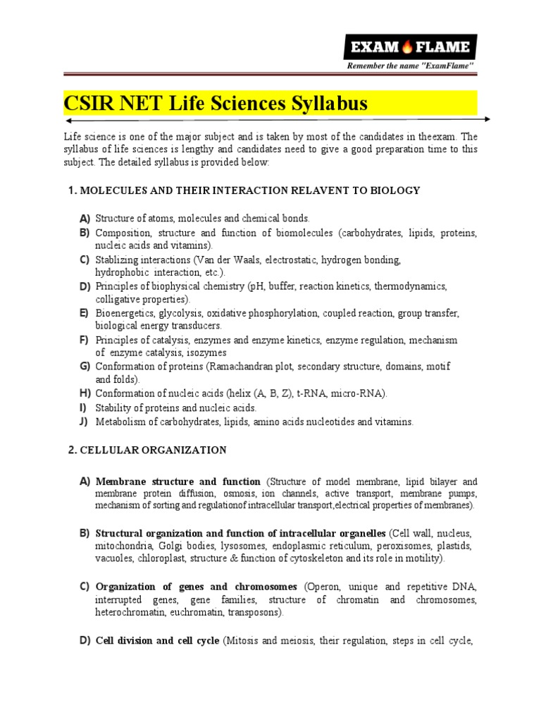 CSIR NET Life Sciences Syllabus PDF Immune System Evolution