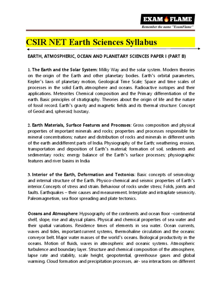 CSIR NET Earth Sciences Syllabus PDF Earth Tropical Cyclones