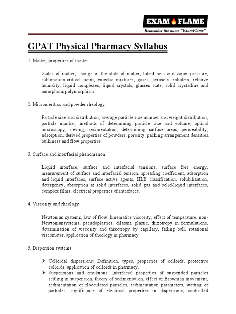 GPAT Physical Pharmacy Syllabus | PDF | Solubility | Colloid