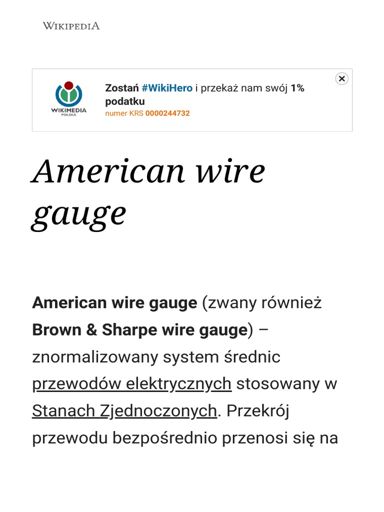 American Wire Gauge Wikipedia, Wolna Encyklopedia PDF
