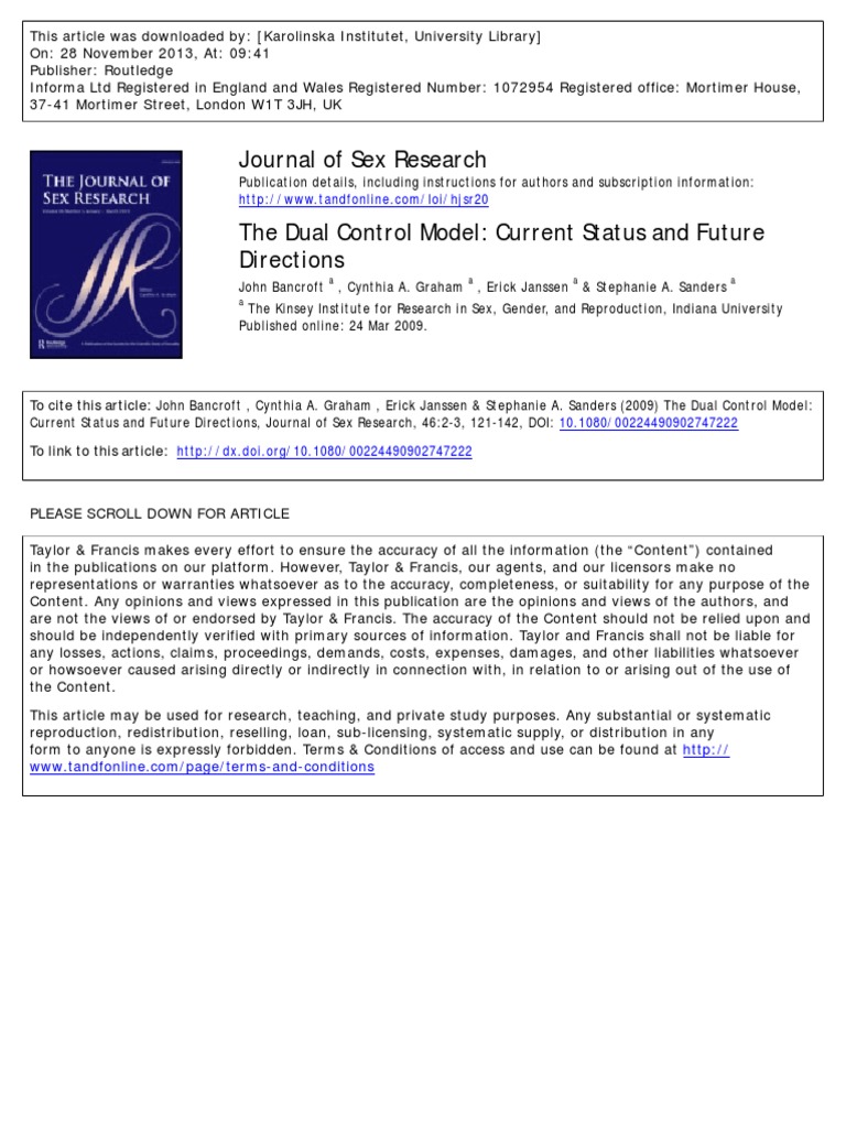 Dual Control Model - Sexual Inhibition-Excitation | PDF | Sexual ...