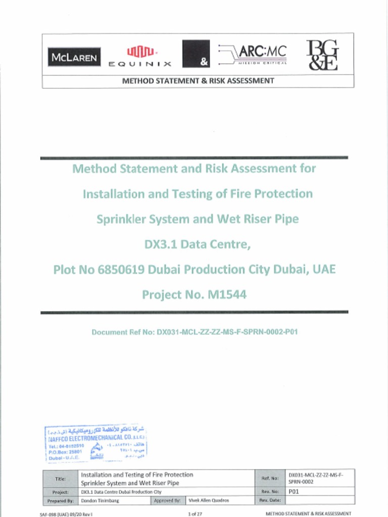 Dx031 Mcl Zz Zz Ms F Sprn 0002 P01 Installation And Testing Of Fire