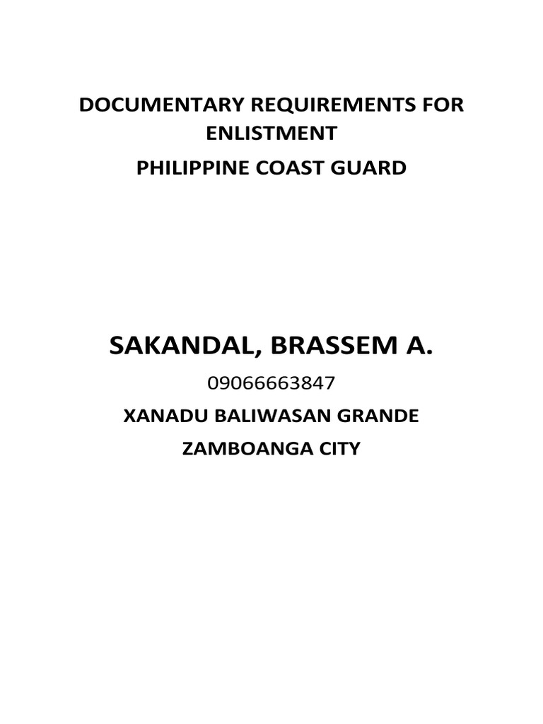 Documentary Requirements for Enlistment in the Philippine Coast Guard