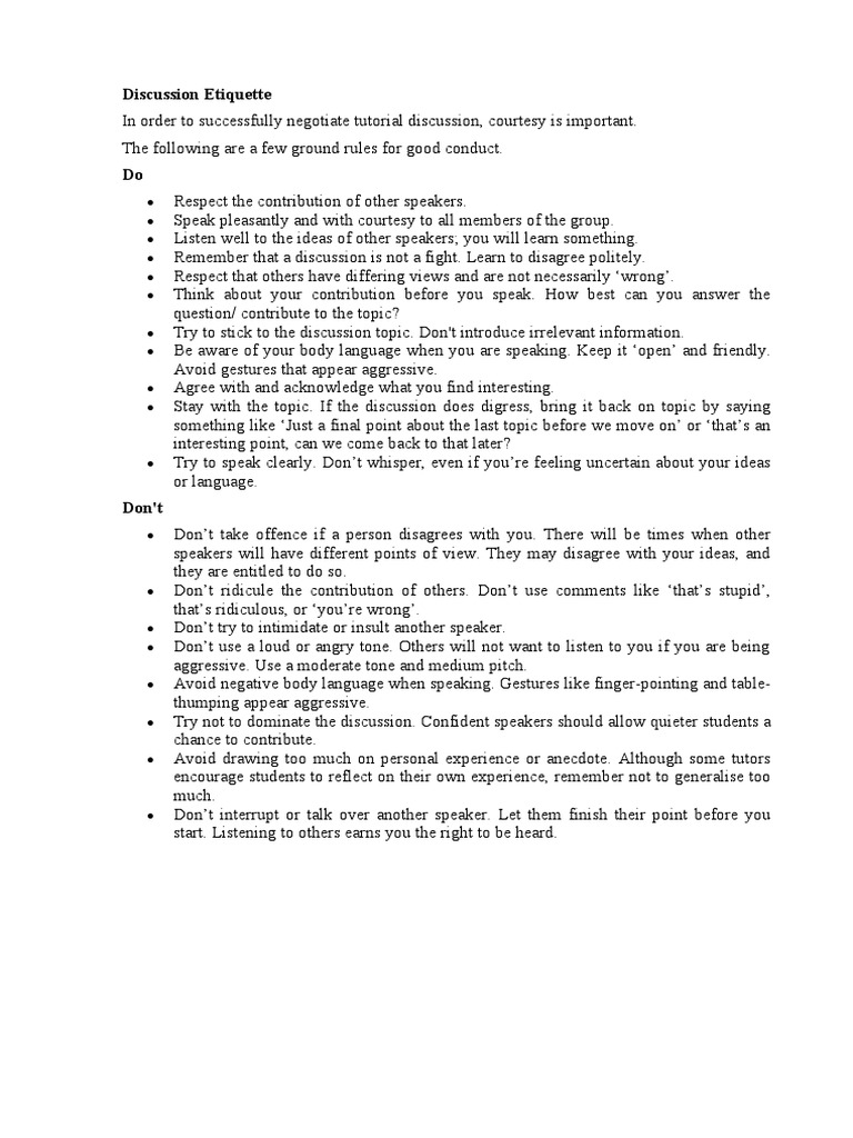 Discussion Etiquette PDF Body Language Communication