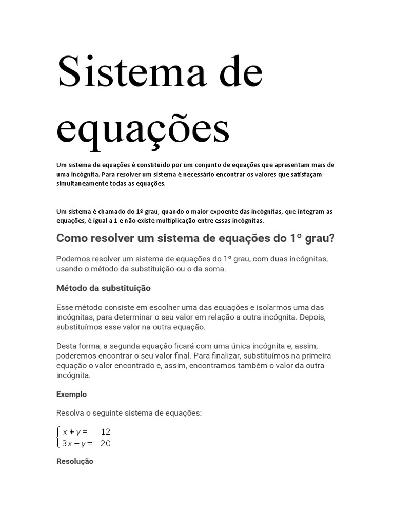 Sistema de equação, Sistema de equação