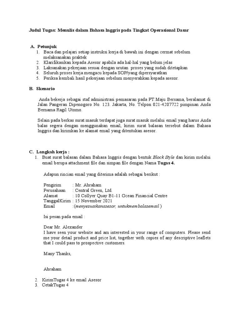 Membuat Surat (Email) Berbahasa Inggris | PDF
