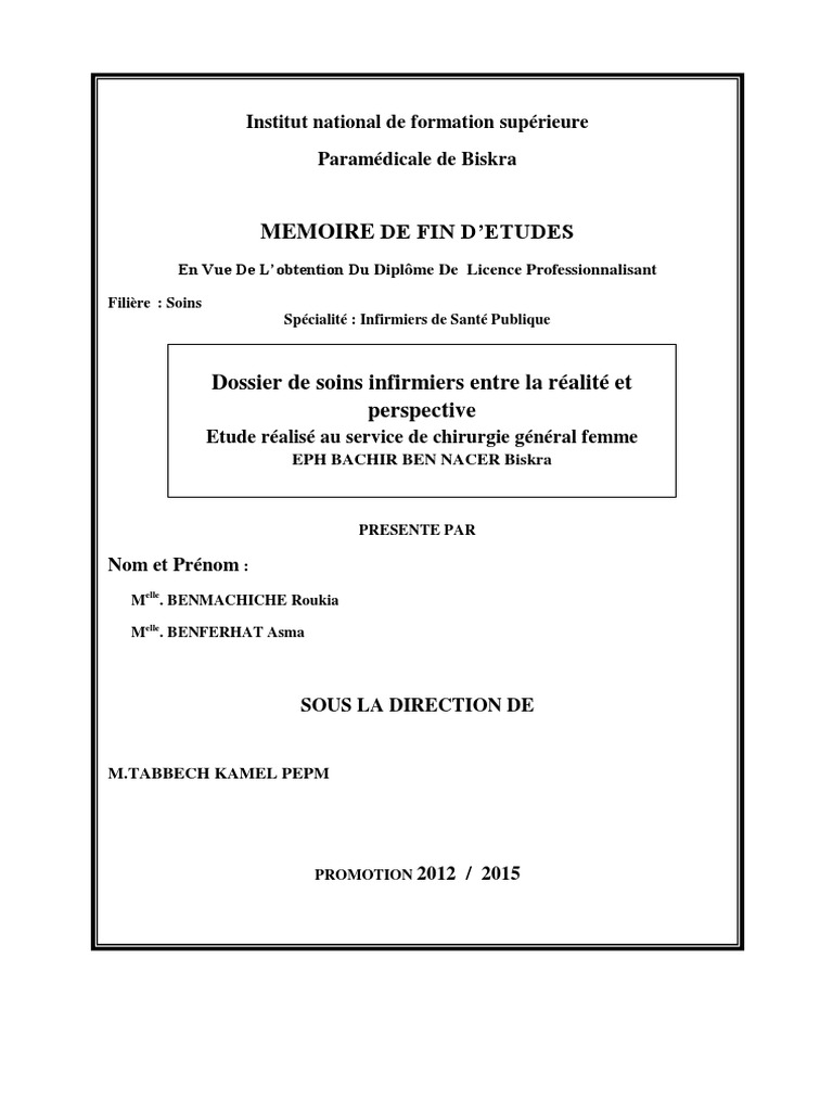 Page De Garde Cahier De Transmission Infirmière 01 Dossier de Soins Infirmiers Entre La Realite Et Perspectif | PDF |  Allaitement | Médecine