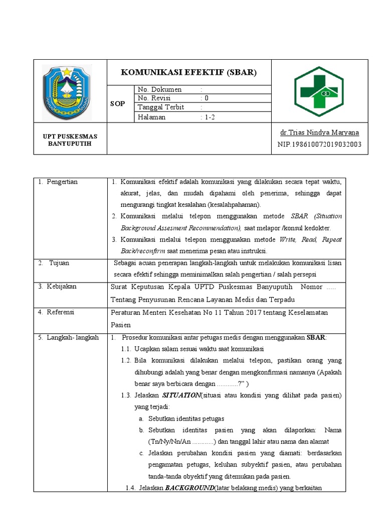 Prosedur Komunikasi Efektif SBAR | PDF | Sains & Matematika