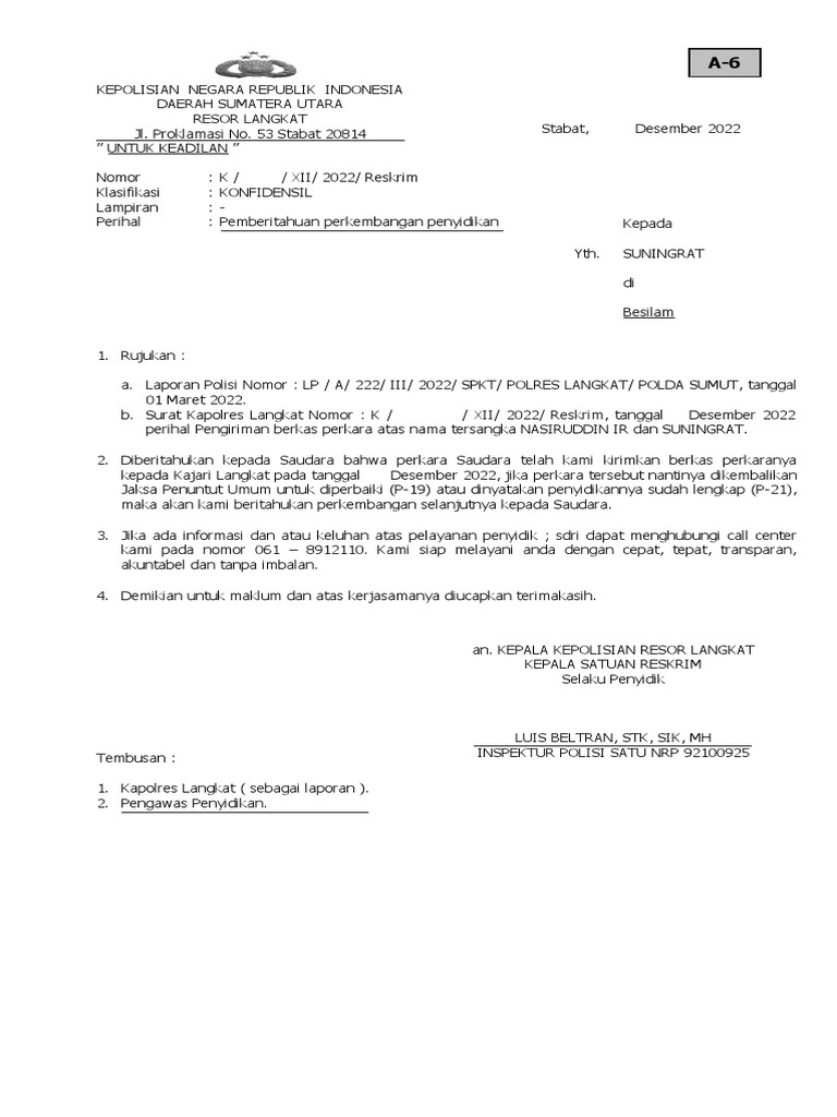 Pemberitahuan Perkembangan Penyidikan | PDF