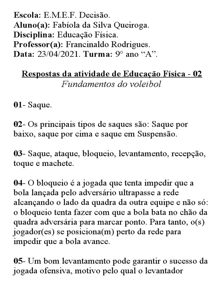 AULA DE EDUCAÇÃO FÍSICA - 9º (AM/ BM)