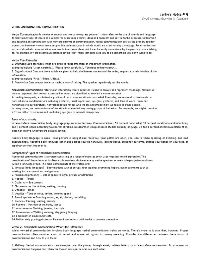 Last Handout Oralcomm | PDF | Nonverbal Communication | Communication