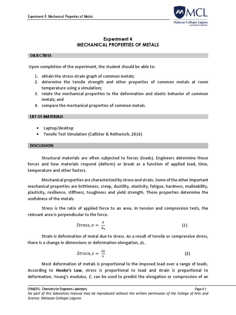 Mechanical Properties of Common Metals | PDF | Deformation (Engineering ...