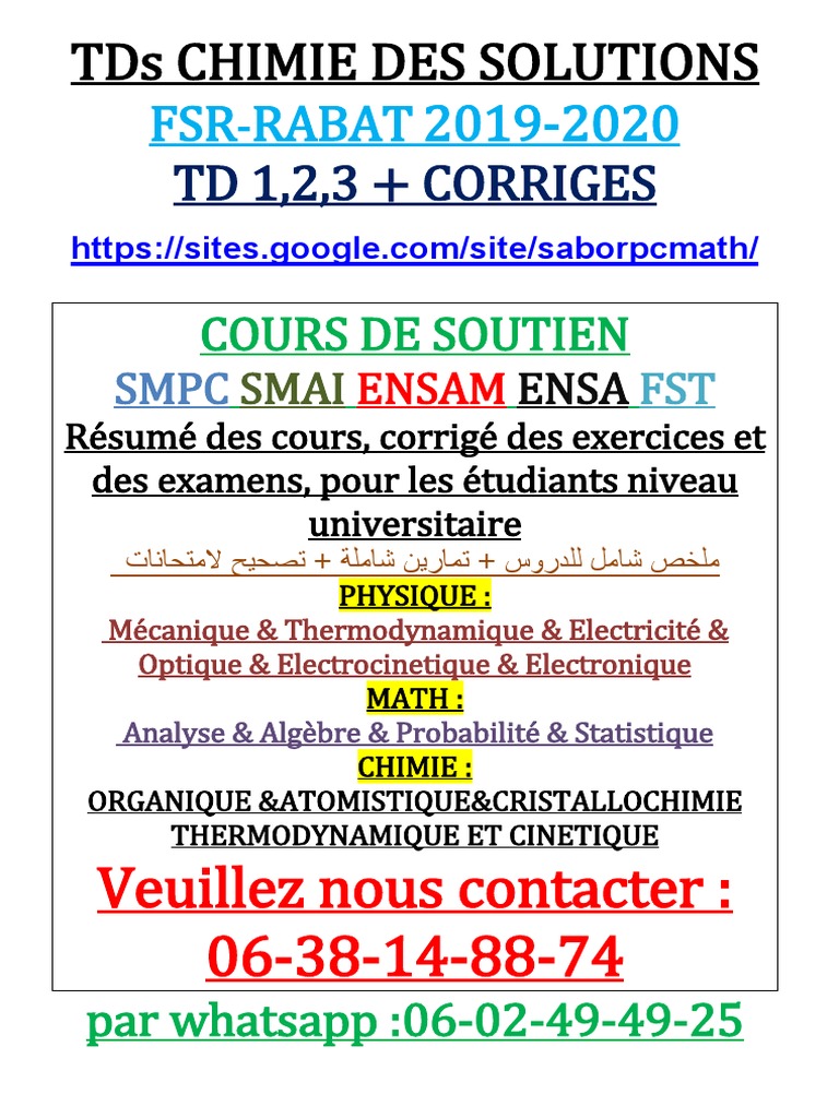 TD Chimie des Solutions S2 2019-2020 | PDF | Dissociation (chimie) | Acide