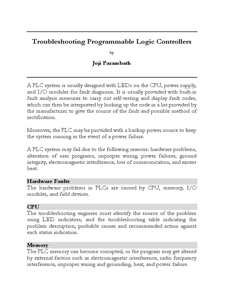 Troubleshooting Programmable Logic Contr PDF Programmable Logic Controller Electricity