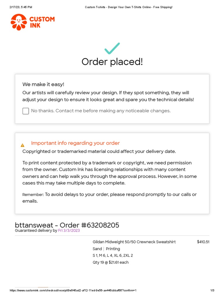 Customink Order 2023 | Download Free PDF | Civil Law (Common Law ...