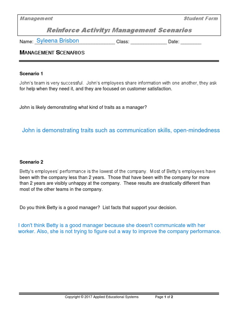 Management Scenarios | PDF