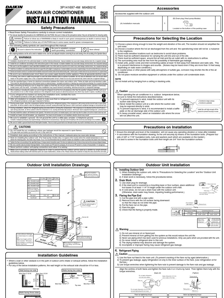 Daikin Air Conditioner Installation Guide | PDF | Pipe (Fluid ...