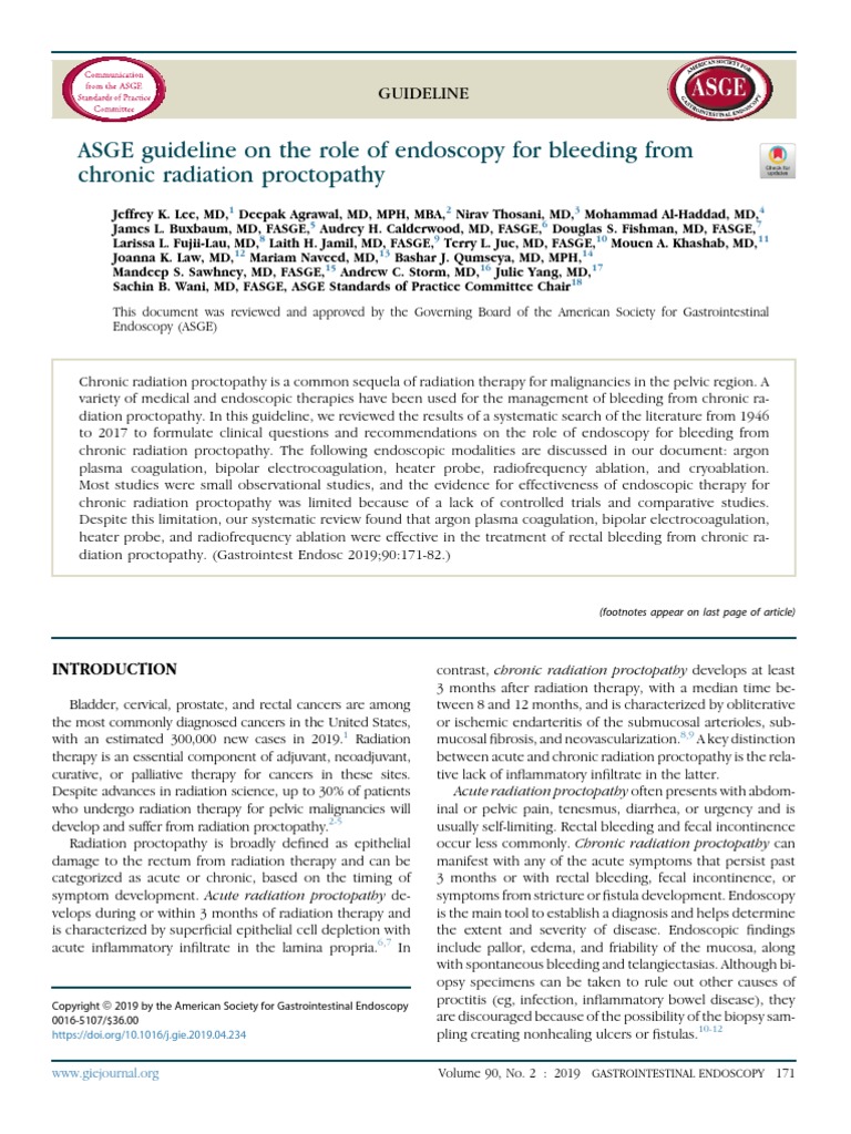 ASGE Guideline On The Role of Endoscopy For Bleeding From Chronic