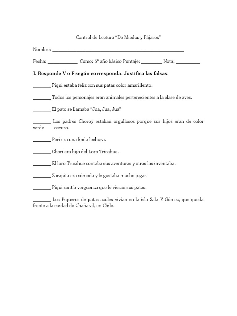 control-de-lectura-de-miedos-y-pajaros-pdf-aves-ornitolog-a