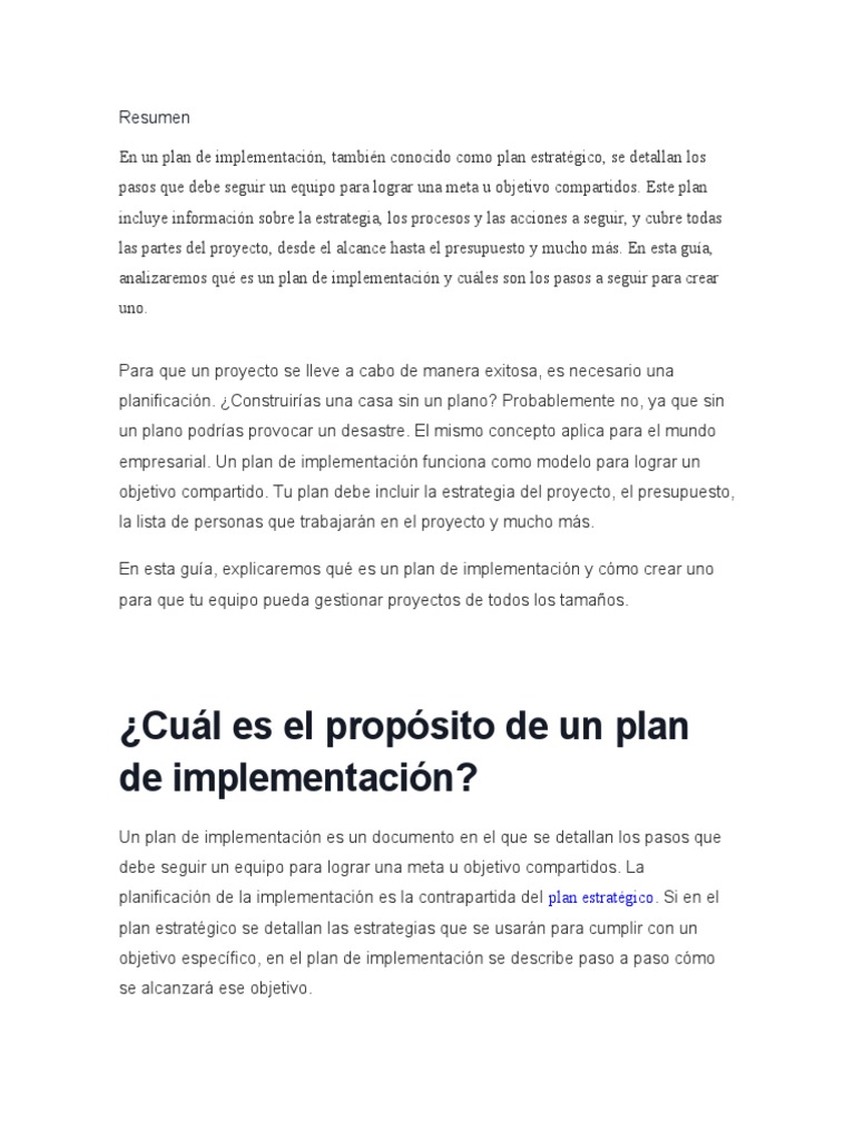 Guía para un Plan de Implementación | PDF | Planificación estratégica ...