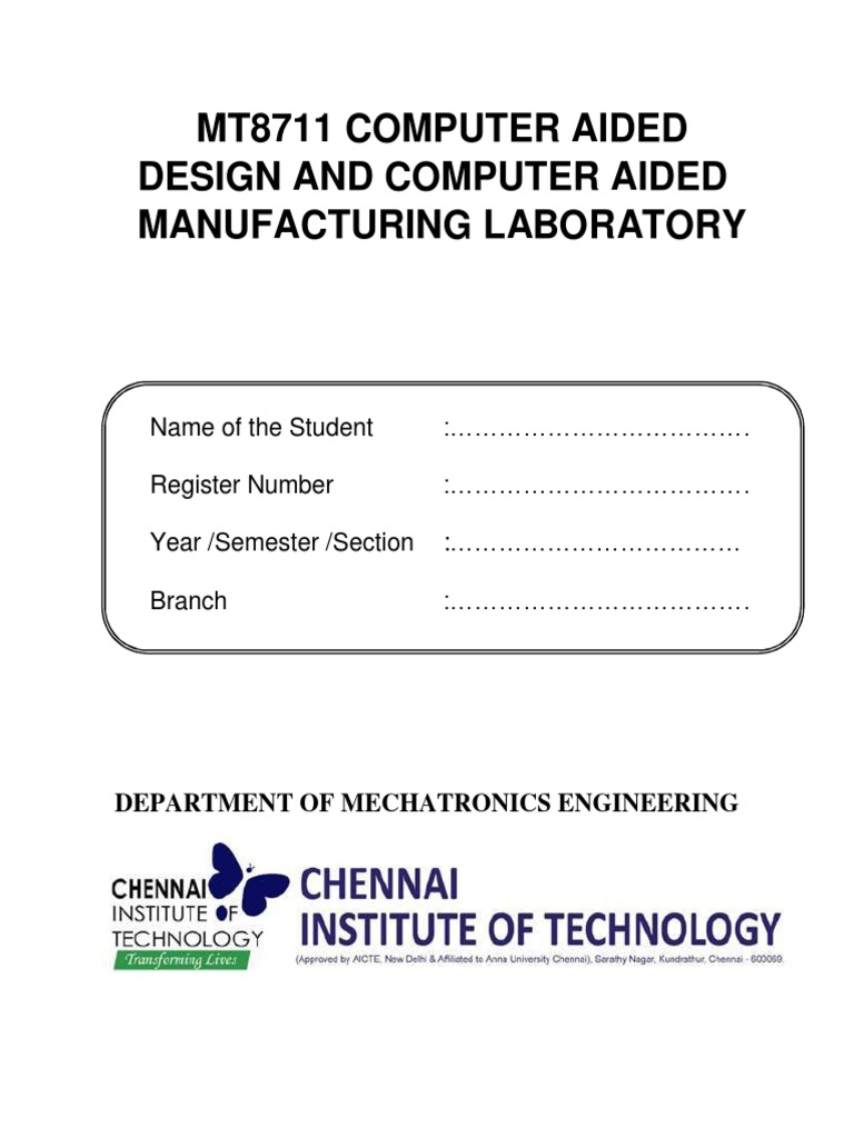 CAD CAM LAB MANUAL MT8711REG2017MCT7th Sem PDF Materials