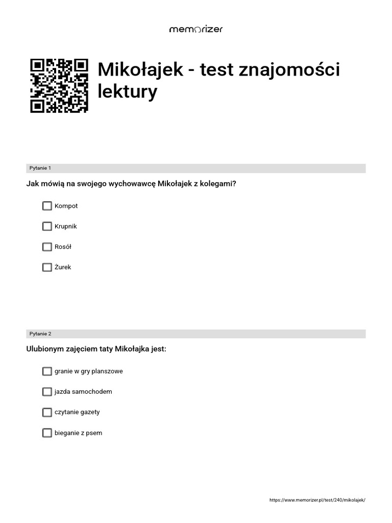 Mikołajek Test Znajomości Lektury ROZWIĄŻ PDF