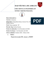 Espectroscopía IR, Masas y RMN - Grupo 5 - Chugchilan, Jácome, Saltos, Sánchez