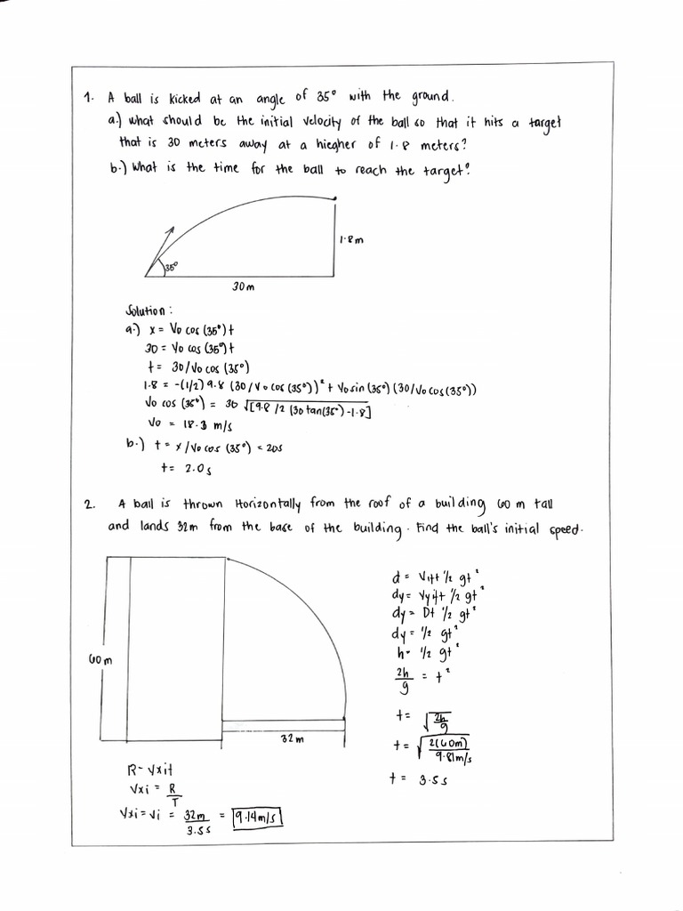 Projectile Motion Problem Set PDF