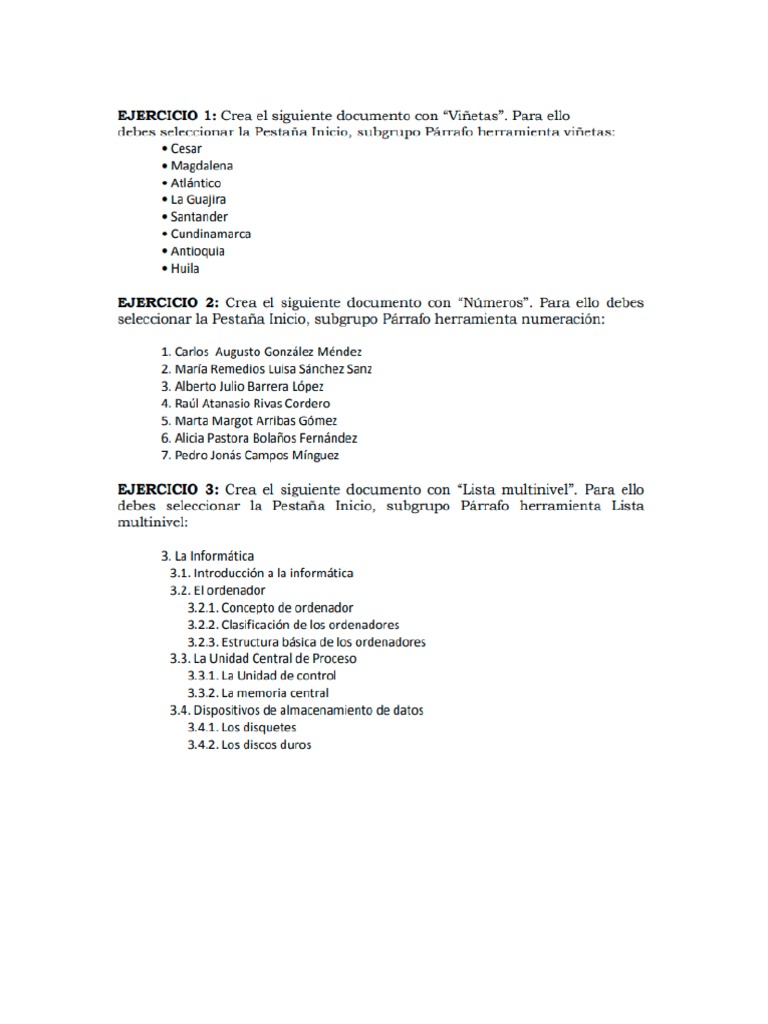 Ejercicios Lista Numeradas | PDF