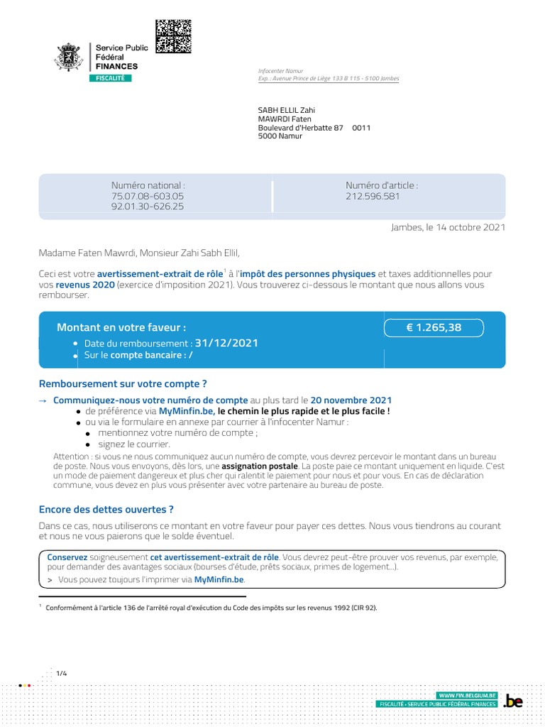 AvertissementExtrait de Rôle PDF Impôt sur le revenu Impôts