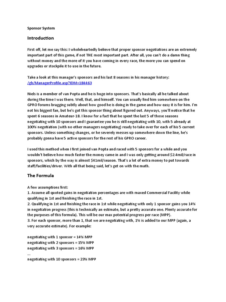 Maximize GPRO Sponsor Negotiations | PDF
