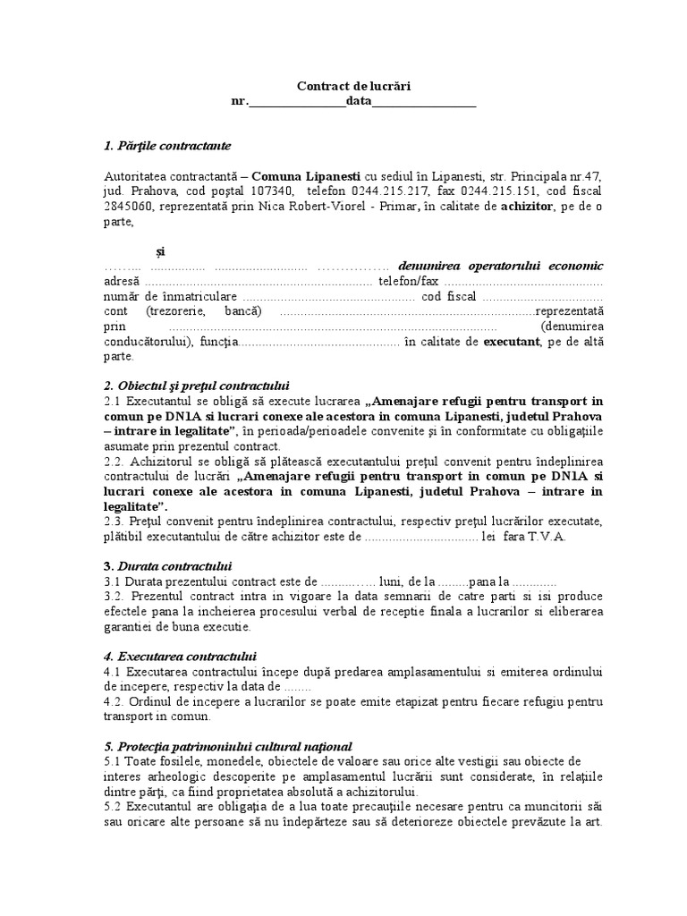 Model Contract Lucrari - Amenajare Refugii | PDF