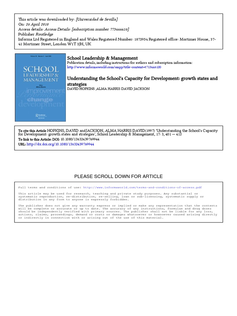 Hopkins y Harris SLM - 97 School Capacity For Development | PDF ...
