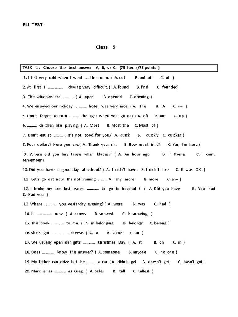 Eli Test English Class 5 | PDF | Ships | Water Transport