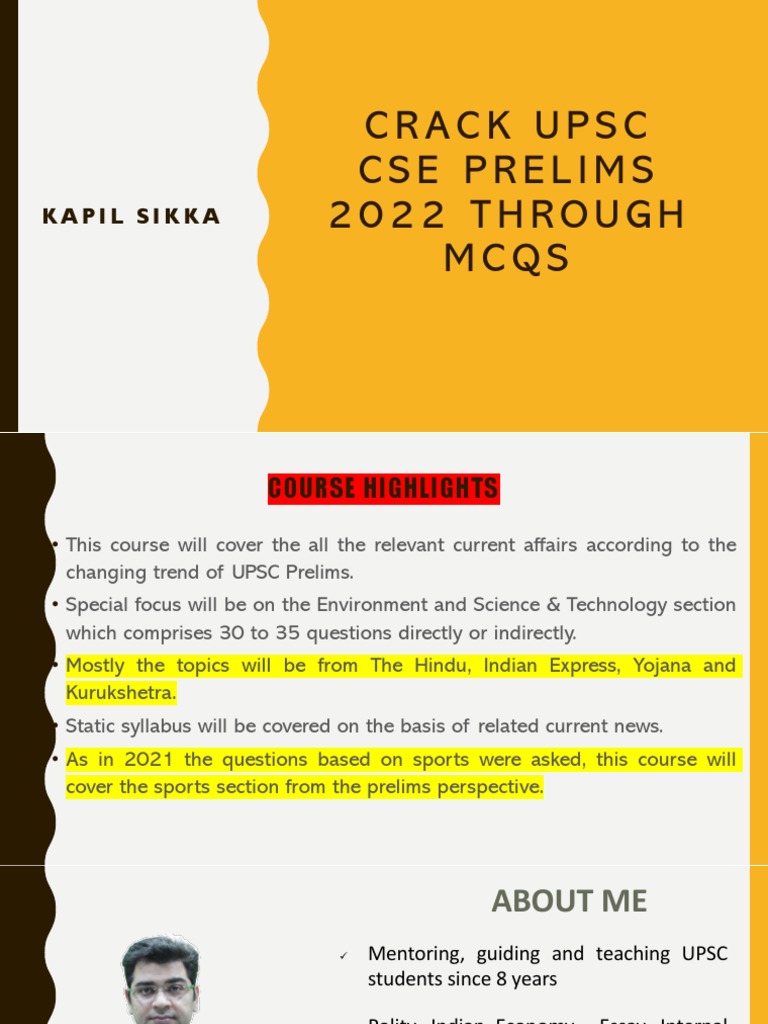 Crack Upsc Cse Prelims 2022 Through MCQS: Kapil Sikka | PDF ...