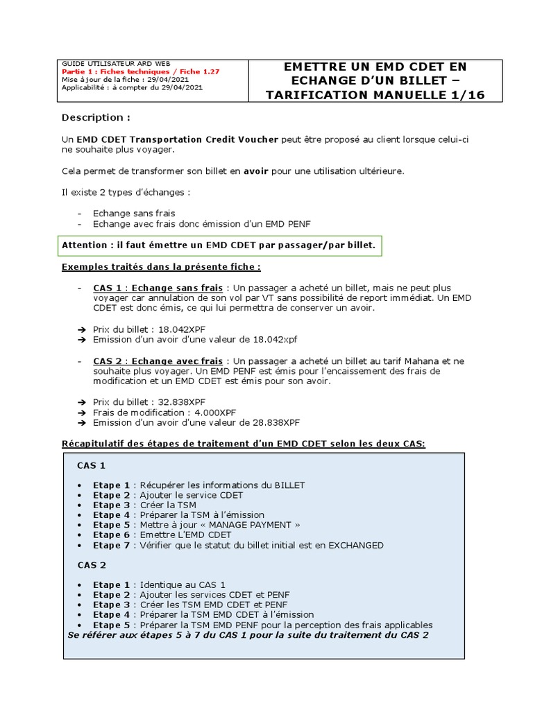 Émission EMD CDET pour Billets | PDF | Finance et gestion monétaire