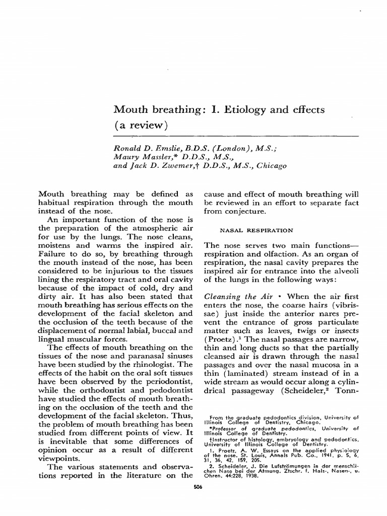 Mouth Breathing I. Etiology and Effects PDF Mucus Human Nose