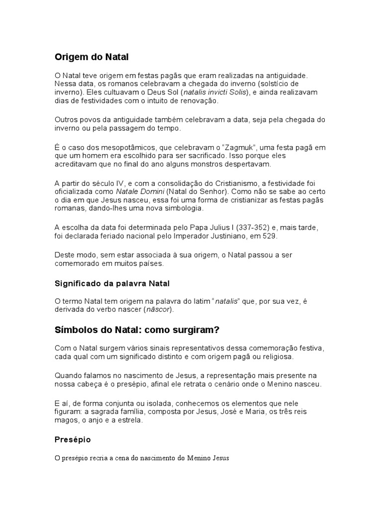 Origem Do Natal Pdf Natal Nascimento De Jesus
