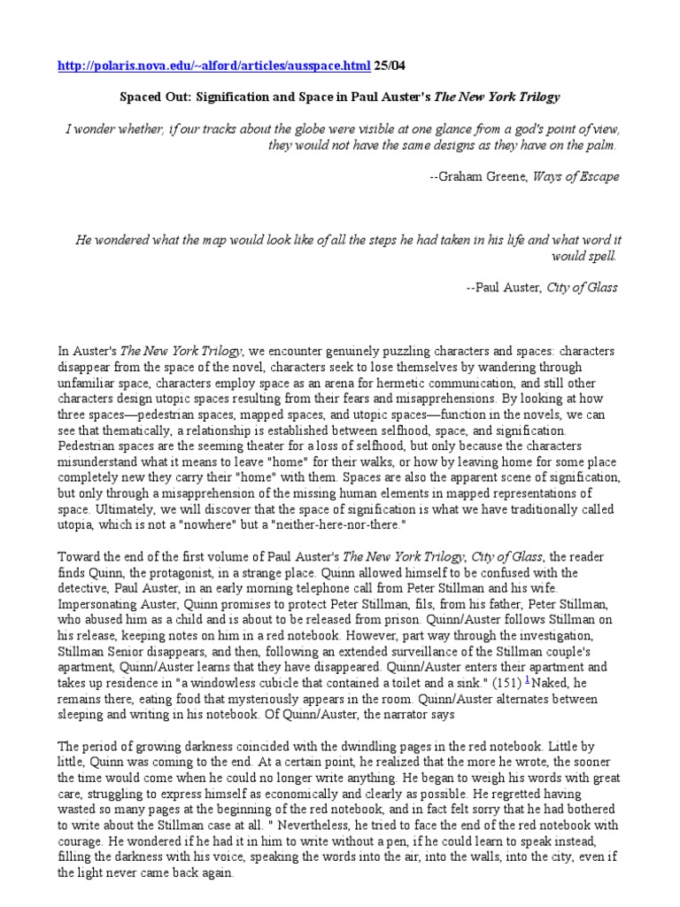 25/04 Spaced Out Signification and Space in Paul Auster's The New York Trilogy PDF Space