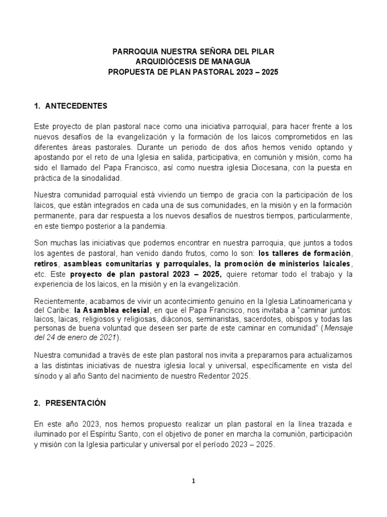 Plan Pastoral 2023-2025 | PDF | Iglesia Católica | Prestado