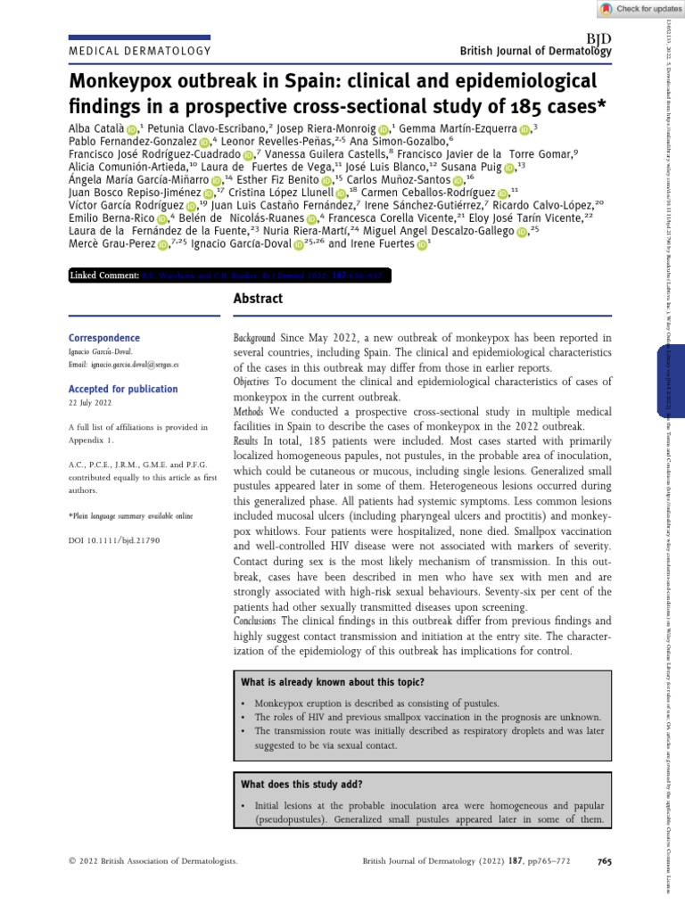 Monkeypox Outbreak: Clinical Findings in Spain | PDF | Sexually ...