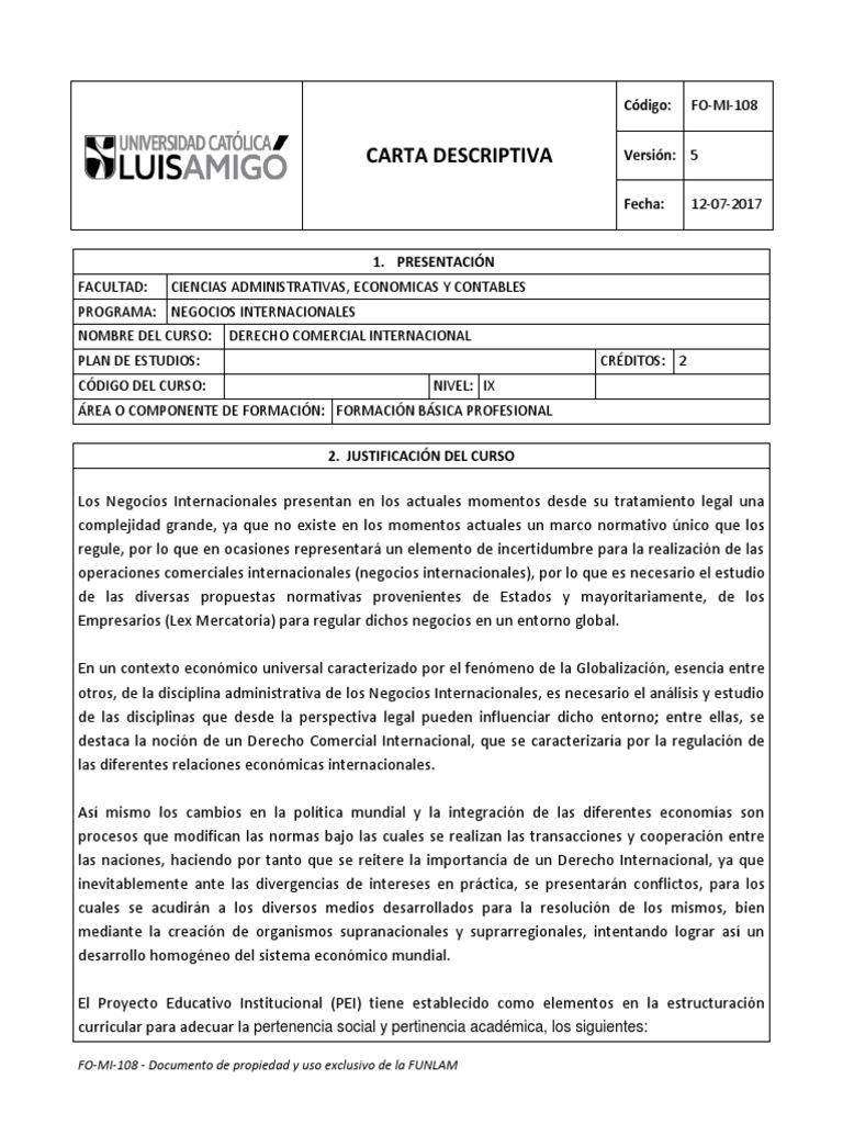 Derecho Comercial Internacional en Negocios | PDF | Plan de estudios ...