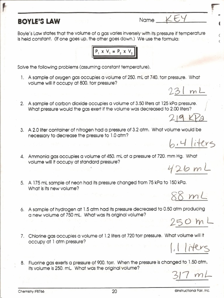 Boyles and Charles Law Answers | PDF