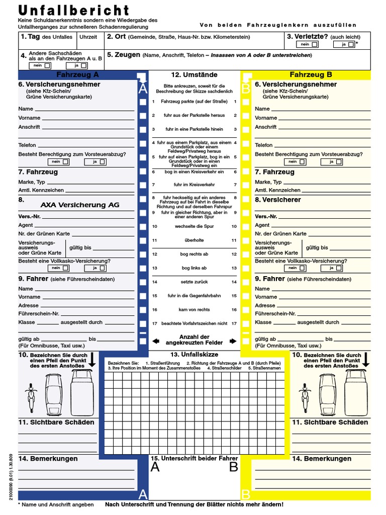 Dokument Europäischer Unfallbericht PDF