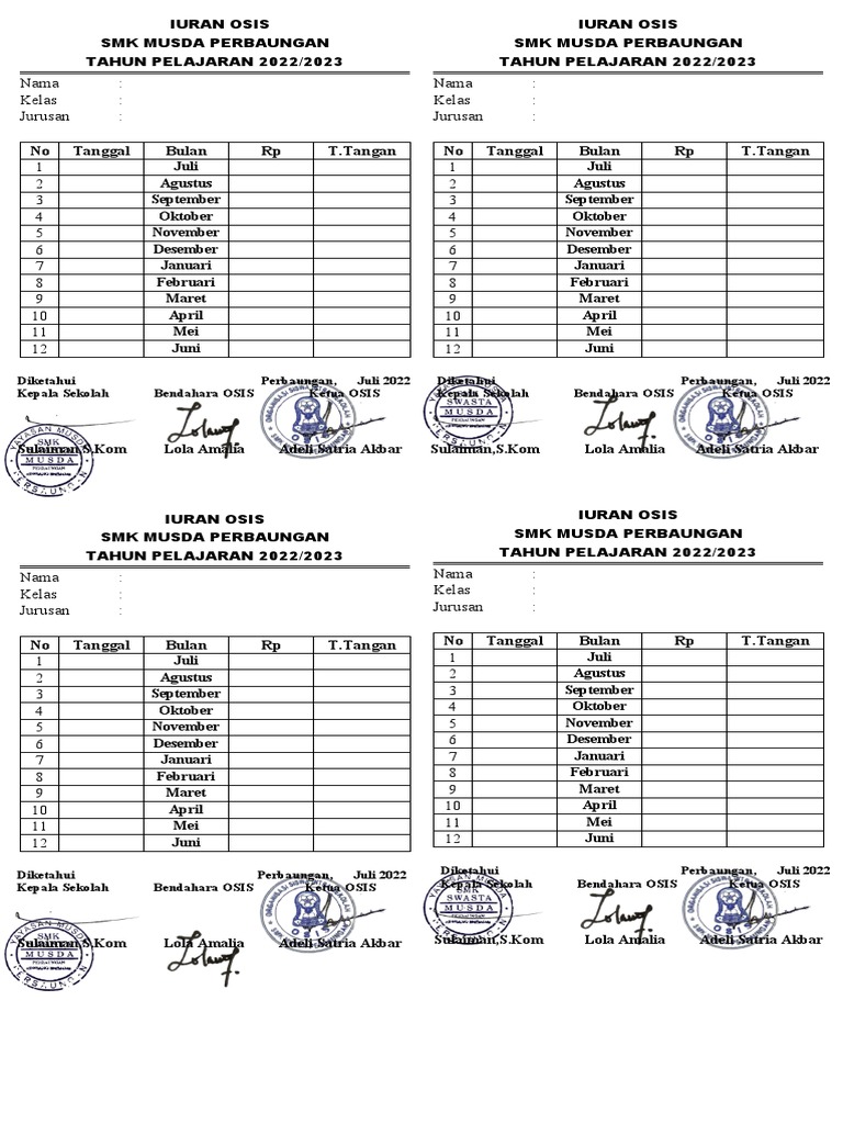 Kartu Iuran Osis | PDF