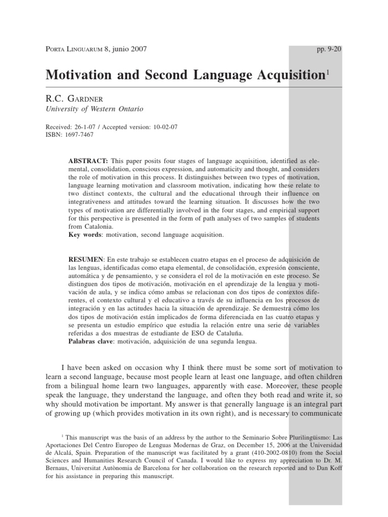 Motivation in Second Language Acquisition | PDF | Second Language ...